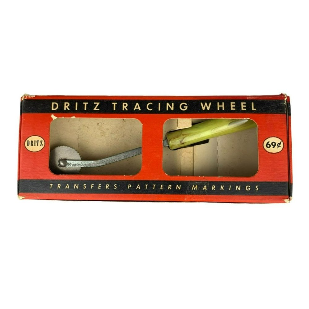 Vtg Dritz Tracing Wheel Bakelite Handle Transfer Pattern Box Craft Supplies Sew